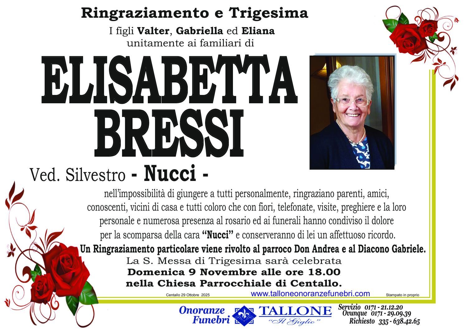 <br />
<b>Warning</b>:  Undefined variable $info in <b>/home/tallone/public_html/ringraziamenti.php</b> on line <b>68</b><br />
Elisabetta Bressi